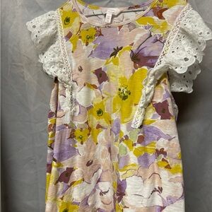 Eyelet Sleeve Floral Sundress - Yellow & Lavender